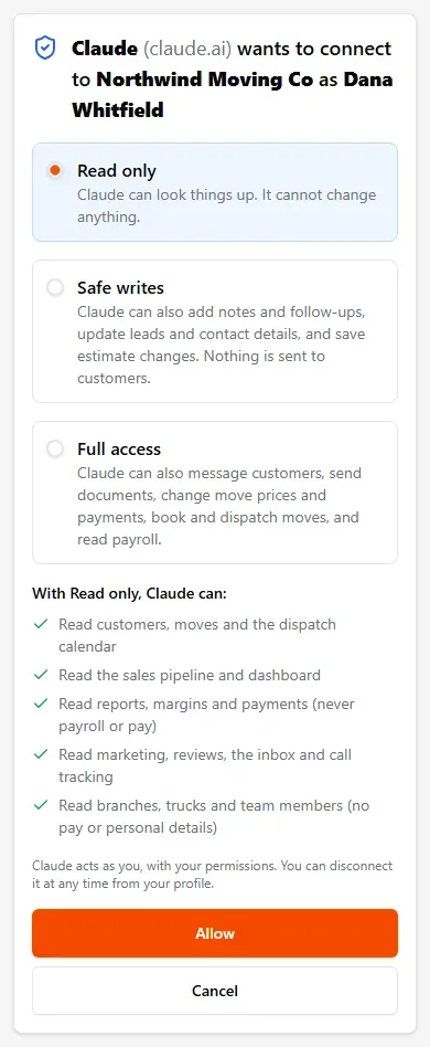 The consent page on a phone
