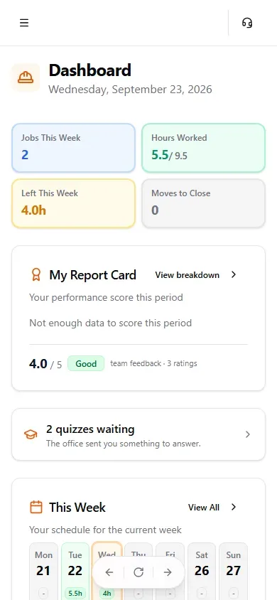 Dashboard with quizzes waiting