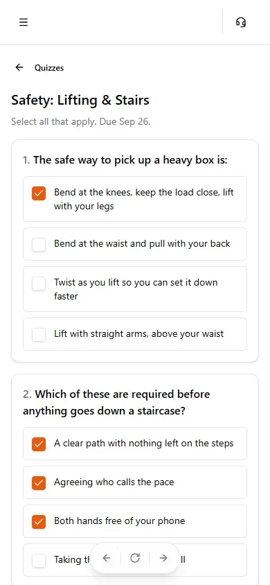 Answering a quiz