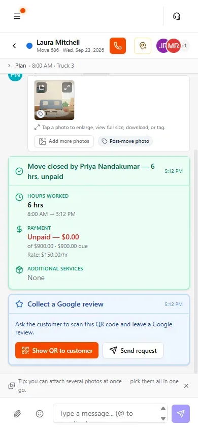 Collect a Google review card in the crew chat