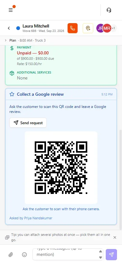 The review QR code on screen