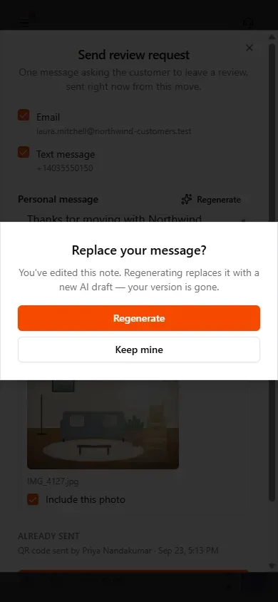 Replace your message confirmation